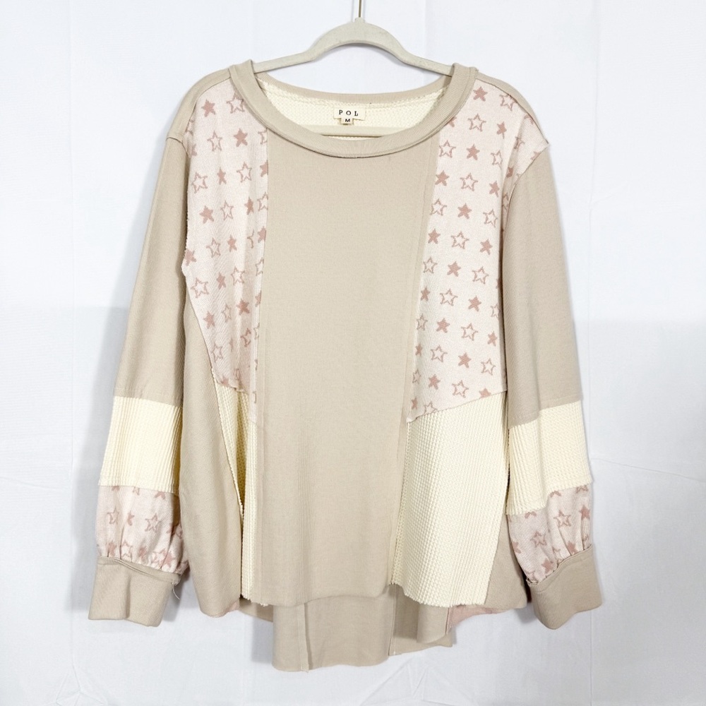 POL Oversized Patchwork Star Crewneck Pullover Lo… - image 2